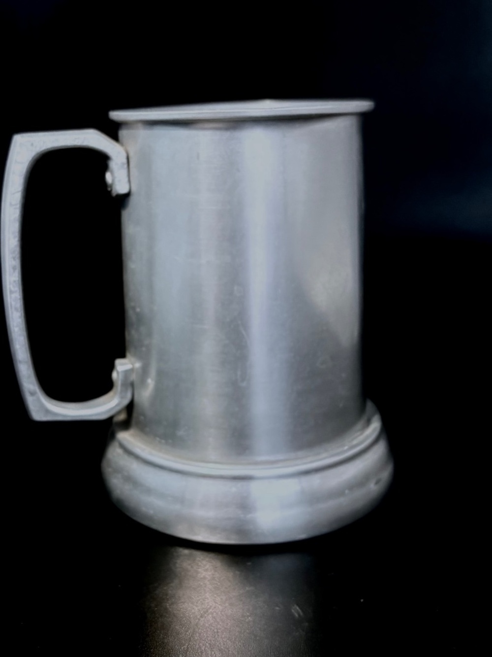 Vintage Brushed Aluminum Silver-Gray Tankard-Style Mug Transparent Base 5"